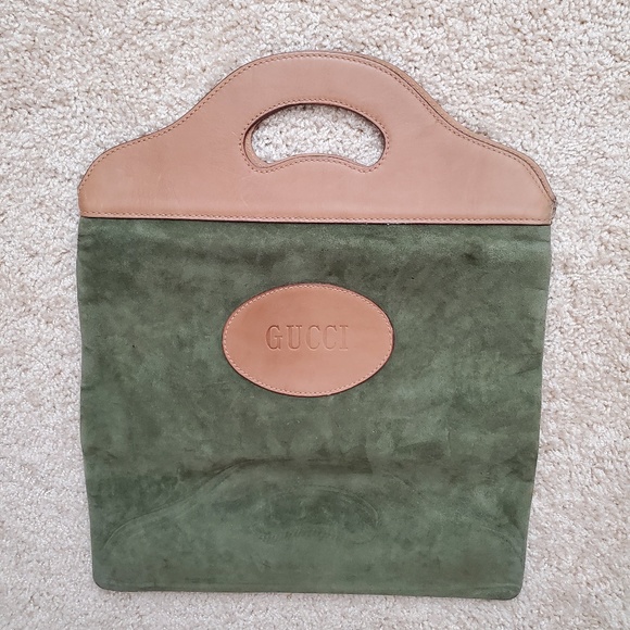 Gucci Handbags - Green Suede Vintage Gucci Tote Handbag